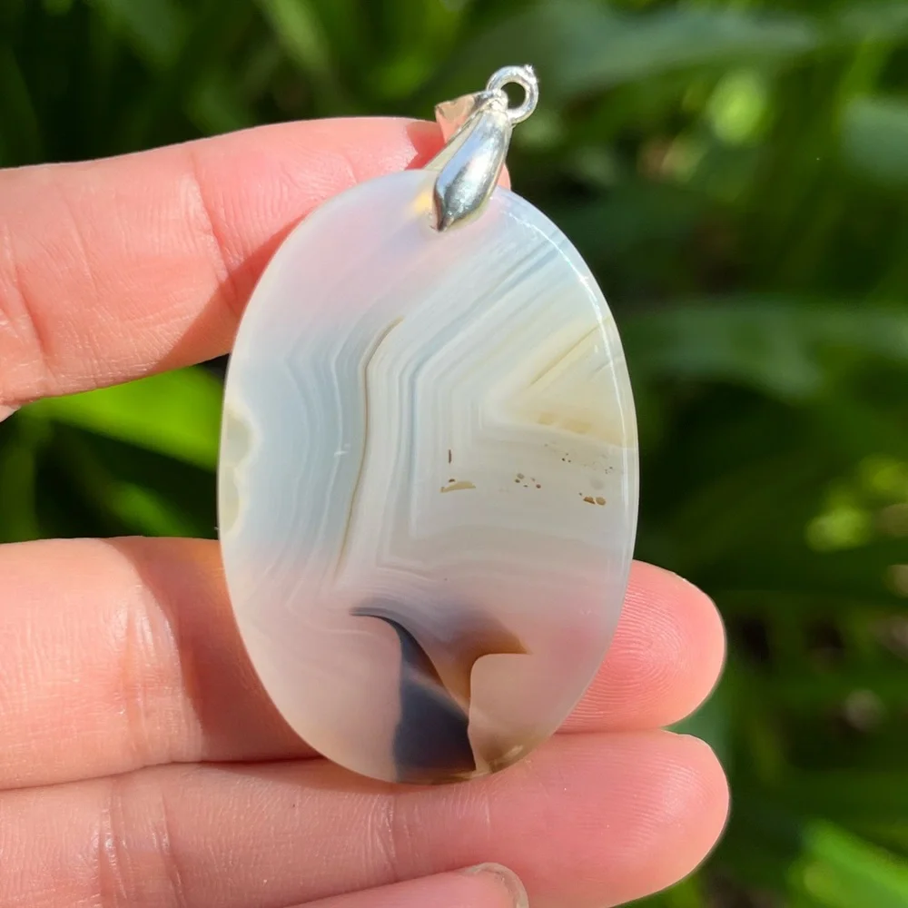 Sterling‎ silver dendritic scenery mushroom agate pendant 1271